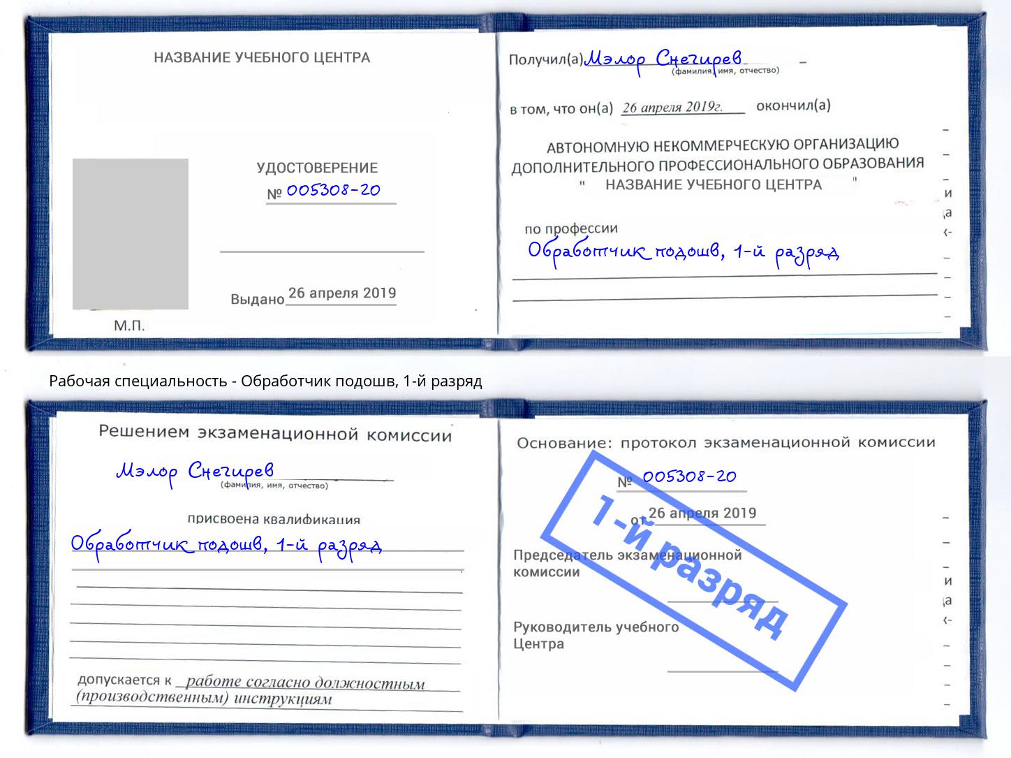 корочка 1-й разряд Обработчик подошв Лениногорск