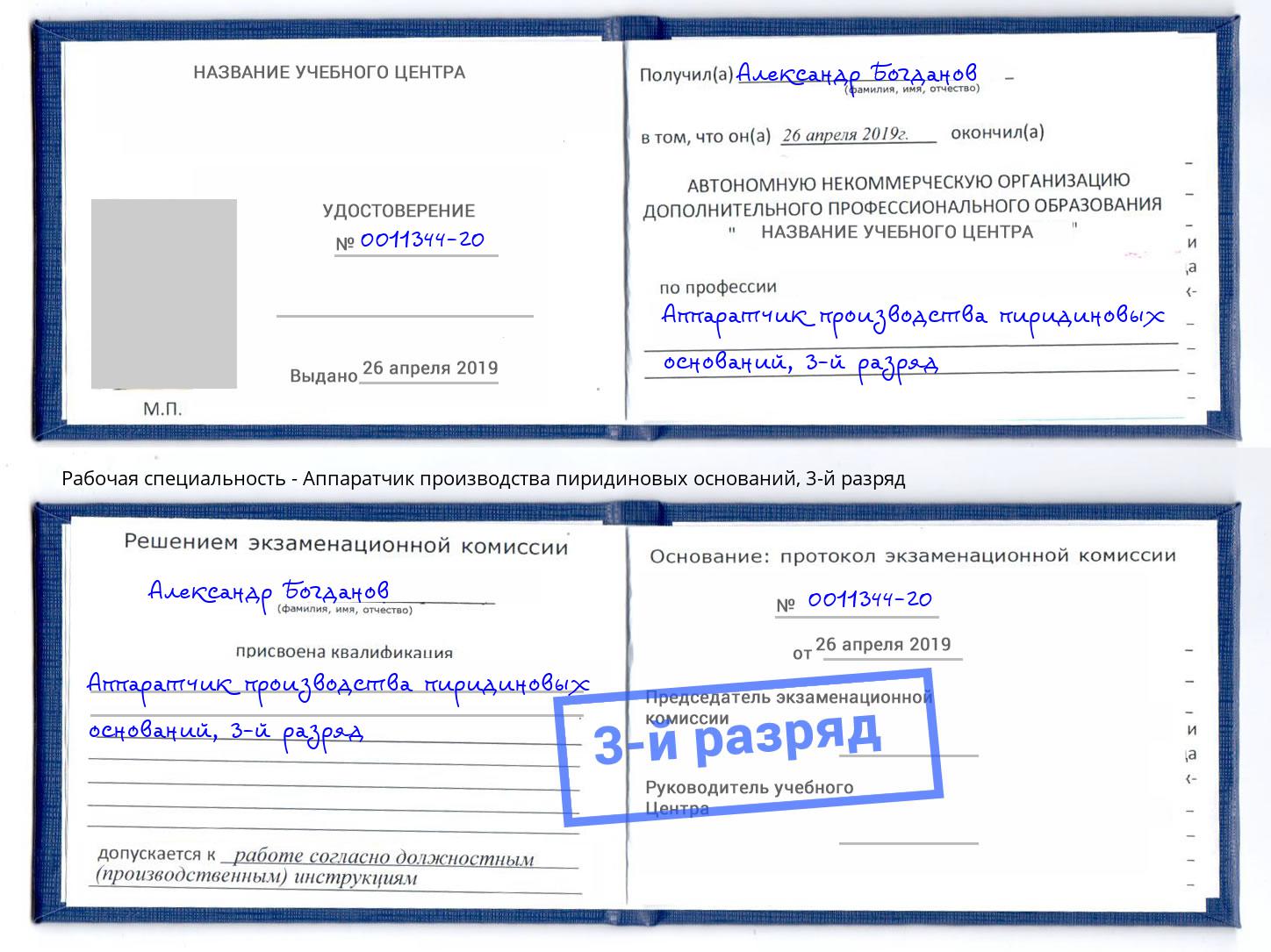 корочка 3-й разряд Аппаратчик производства пиридиновых оснований Лениногорск