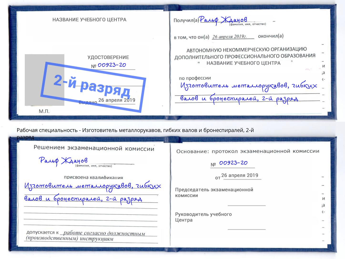 корочка 2-й разряд Изготовитель металлорукавов, гибких валов и бронеспиралей Лениногорск